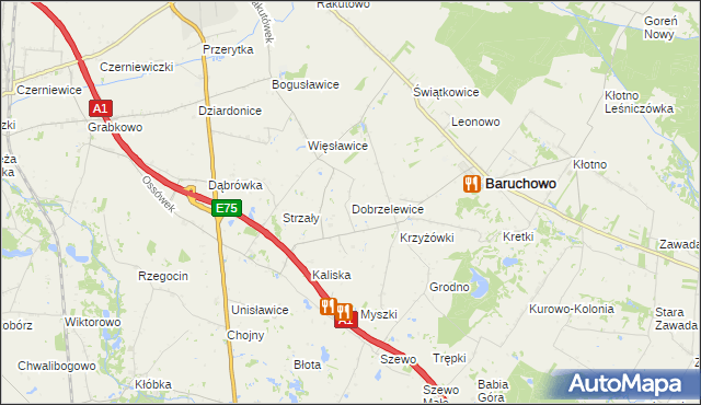 mapa Dobrzelewice, Dobrzelewice na mapie Targeo