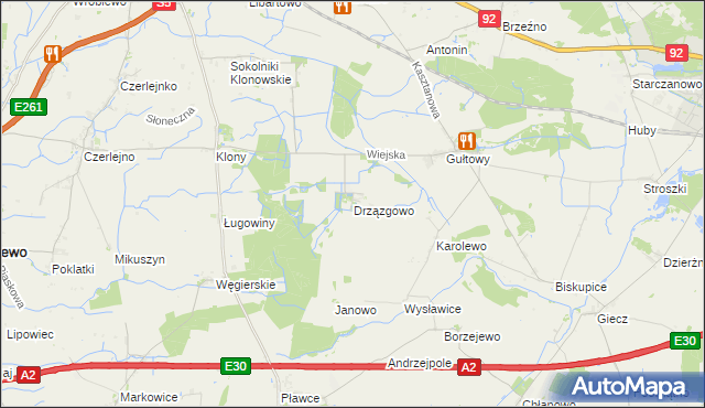 mapa Drzązgowo gmina Kostrzyn, Drzązgowo gmina Kostrzyn na mapie Targeo