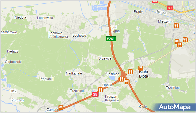 mapa Drzewce gmina Białe Błota, Drzewce gmina Białe Błota na mapie Targeo