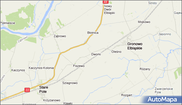 mapa Dworki gmina Gronowo Elbląskie, Dworki gmina Gronowo Elbląskie na mapie Targeo