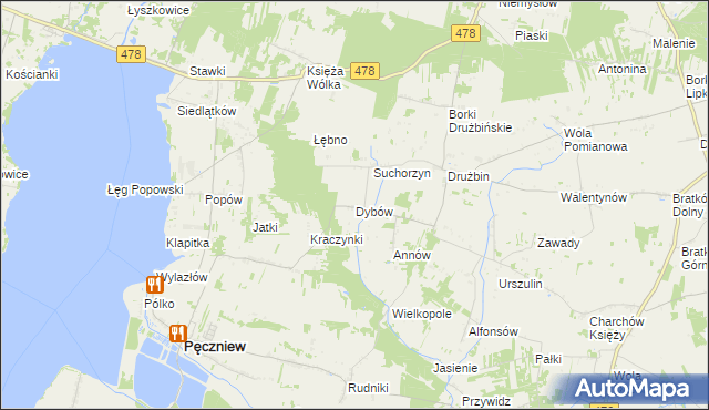 mapa Dybów gmina Pęczniew, Dybów gmina Pęczniew na mapie Targeo