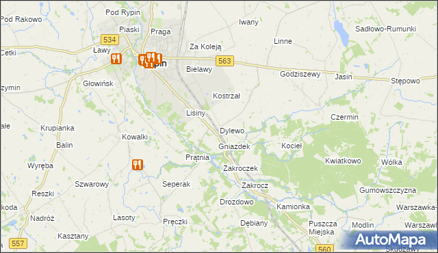 mapa Dylewo gmina Rypin, Dylewo gmina Rypin na mapie Targeo