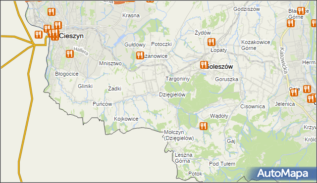 mapa Dzięgielów, Dzięgielów na mapie Targeo