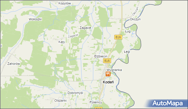 mapa Elżbiecin gmina Kodeń, Elżbiecin gmina Kodeń na mapie Targeo