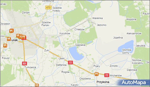 mapa Gajówka gmina Przykona, Gajówka gmina Przykona na mapie Targeo