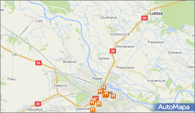 mapa Garbów gmina Lubsza, Garbów gmina Lubsza na mapie Targeo