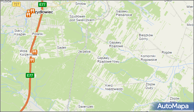 mapa Gąsawy Rządowe-Niwy, Gąsawy Rządowe-Niwy na mapie Targeo