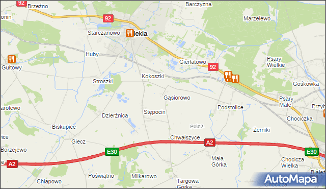 mapa Gąsiorowo gmina Nekla, Gąsiorowo gmina Nekla na mapie Targeo