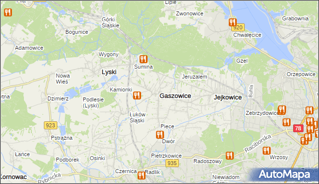mapa Gaszowice powiat rybnicki, Gaszowice powiat rybnicki na mapie Targeo