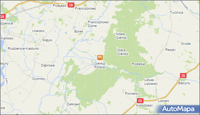 mapa Gierłoż gmina Ostróda, Gierłoż gmina Ostróda na mapie Targeo