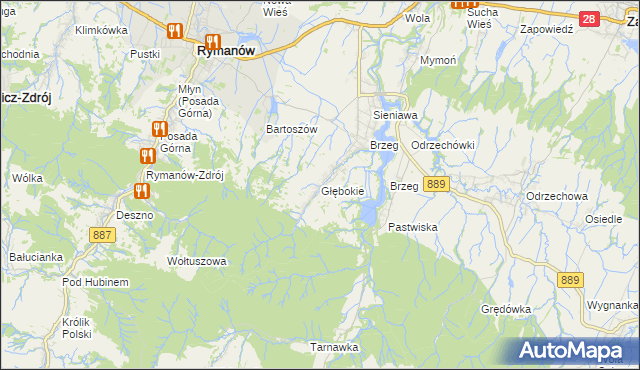 mapa Głębokie gmina Rymanów, Głębokie gmina Rymanów na mapie Targeo