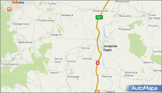 mapa Glinica gmina Jordanów Śląski, Glinica gmina Jordanów Śląski na mapie Targeo