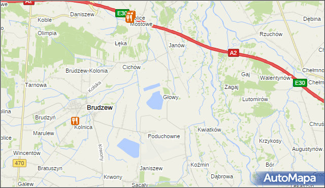 mapa Głowy gmina Brudzew, Głowy gmina Brudzew na mapie Targeo