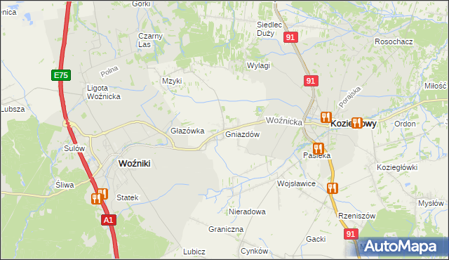 mapa Gniazdów gmina Koziegłowy, Gniazdów gmina Koziegłowy na mapie Targeo