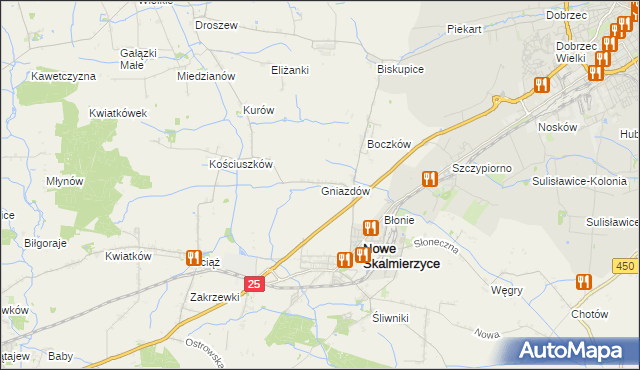 mapa Gniazdów gmina Nowe Skalmierzyce, Gniazdów gmina Nowe Skalmierzyce na mapie Targeo