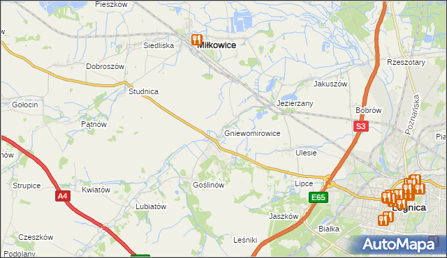 mapa Gniewomirowice, Gniewomirowice na mapie Targeo