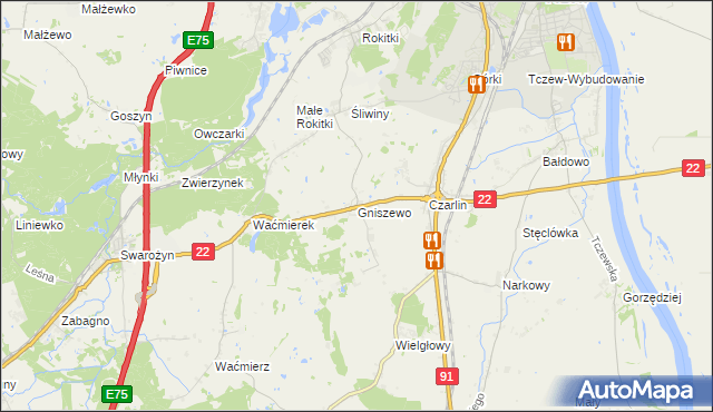 mapa Gniszewo, Gniszewo na mapie Targeo