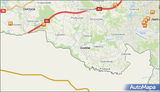 mapa Godów powiat wodzisławski, Godów powiat wodzisławski na mapie Targeo