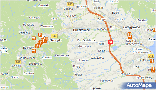 mapa Godziszka gmina Buczkowice, Godziszka gmina Buczkowice na mapie Targeo