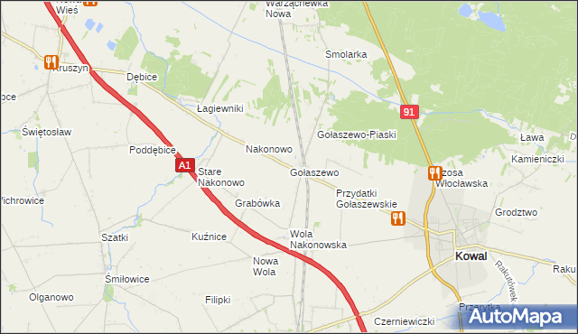 mapa Gołaszewo gmina Kowal, Gołaszewo gmina Kowal na mapie Targeo