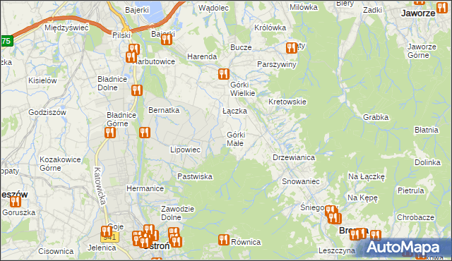 mapa Górki Małe gmina Brenna, Górki Małe gmina Brenna na mapie Targeo