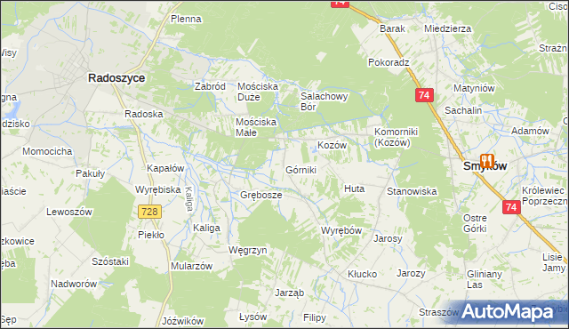 mapa Górniki gmina Radoszyce, Górniki gmina Radoszyce na mapie Targeo