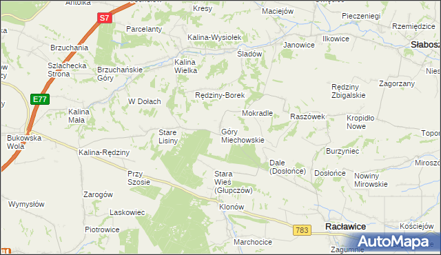 mapa Góry Miechowskie, Góry Miechowskie na mapie Targeo