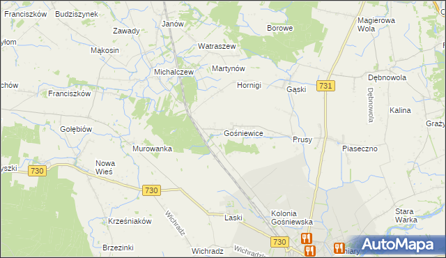 mapa Gośniewice gmina Warka, Gośniewice gmina Warka na mapie Targeo