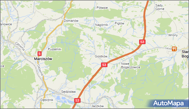 mapa Gostków gmina Stare Bogaczowice, Gostków gmina Stare Bogaczowice na mapie Targeo