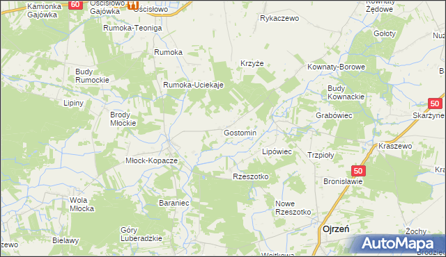 mapa Gostomin gmina Ojrzeń, Gostomin gmina Ojrzeń na mapie Targeo