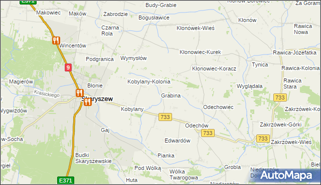 mapa Grabina gmina Skaryszew, Grabina gmina Skaryszew na mapie Targeo