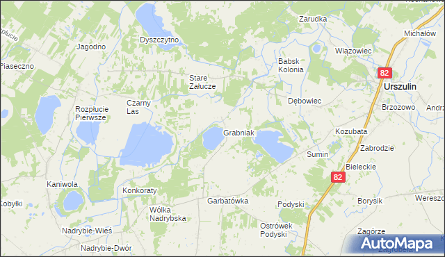 mapa Grabniak gmina Urszulin, Grabniak gmina Urszulin na mapie Targeo