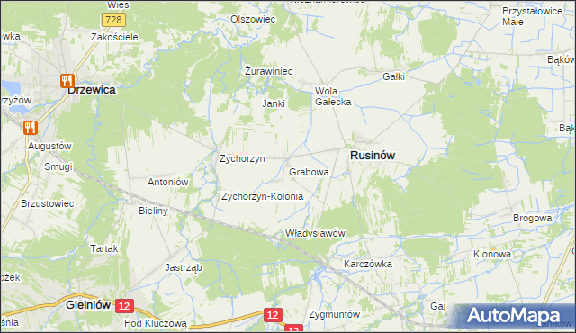 mapa Grabowa gmina Rusinów, Grabowa gmina Rusinów na mapie Targeo