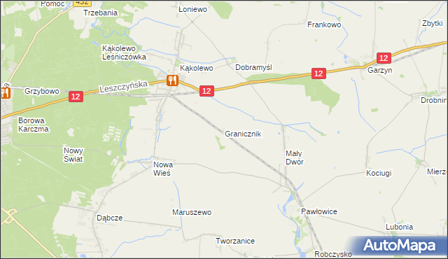 mapa Granicznik gmina Krzemieniewo, Granicznik gmina Krzemieniewo na mapie Targeo