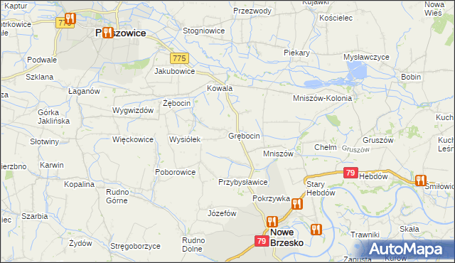 mapa Grębocin gmina Nowe Brzesko, Grębocin gmina Nowe Brzesko na mapie Targeo