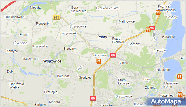 mapa Grodków gmina Psary, Grodków gmina Psary na mapie Targeo