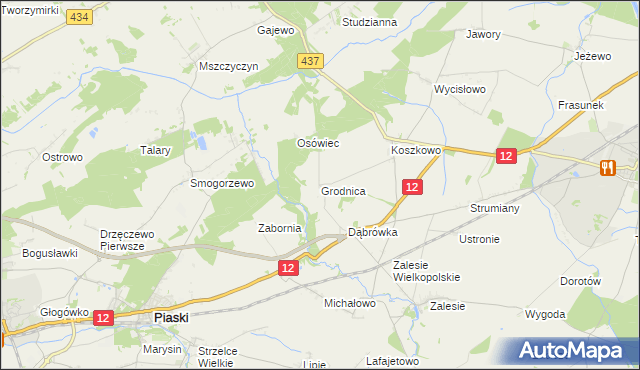 mapa Grodnica gmina Borek Wielkopolski, Grodnica gmina Borek Wielkopolski na mapie Targeo