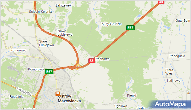 mapa Grudzie gmina Ostrów Mazowiecka, Grudzie gmina Ostrów Mazowiecka na mapie Targeo