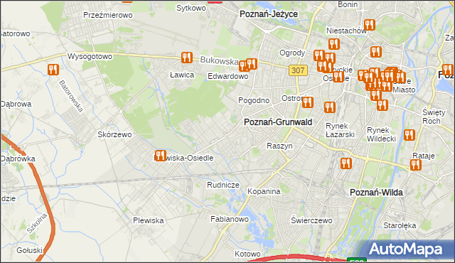 mapa Grunwald gmina Poznań, Grunwald gmina Poznań na mapie Targeo