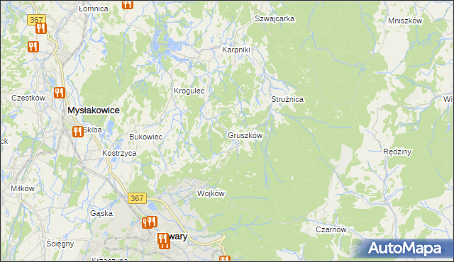 mapa Gruszków gmina Mysłakowice, Gruszków gmina Mysłakowice na mapie Targeo