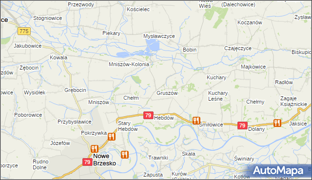 mapa Gruszów gmina Nowe Brzesko, Gruszów gmina Nowe Brzesko na mapie Targeo