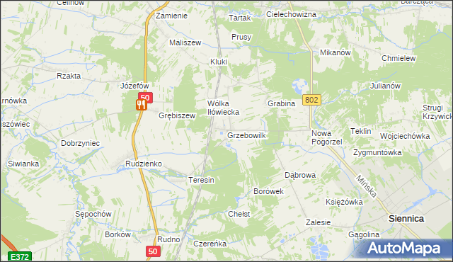 mapa Grzebowilk gmina Siennica, Grzebowilk gmina Siennica na mapie Targeo