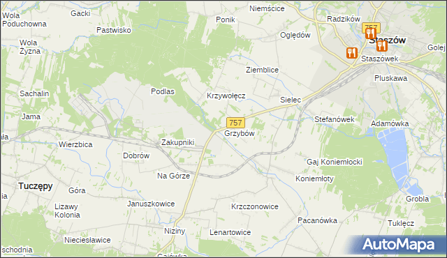 mapa Grzybów gmina Staszów, Grzybów gmina Staszów na mapie Targeo