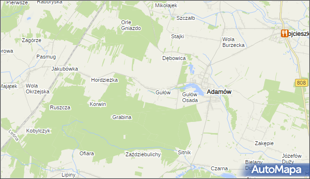mapa Gułów gmina Adamów, Gułów gmina Adamów na mapie Targeo