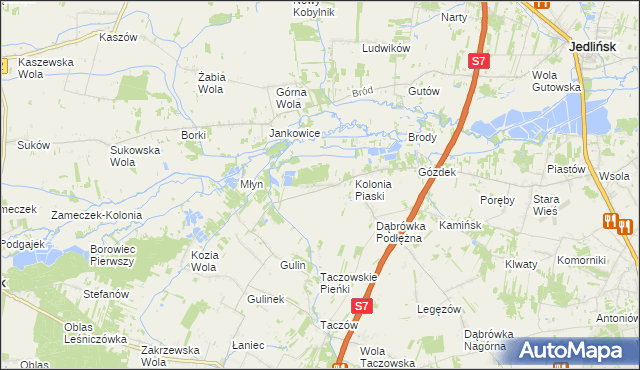 mapa Gustawów gmina Zakrzew, Gustawów gmina Zakrzew na mapie Targeo