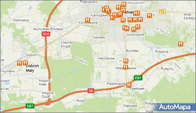 mapa Hermanów gmina Pabianice, Hermanów gmina Pabianice na mapie Targeo