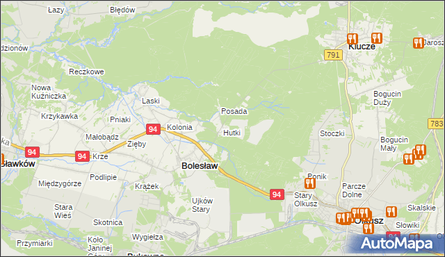 mapa Hutki gmina Bolesław, Hutki gmina Bolesław na mapie Targeo