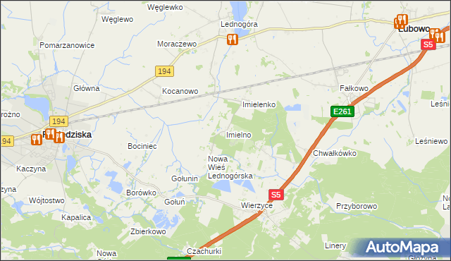 mapa Imielno gmina Łubowo, Imielno gmina Łubowo na mapie Targeo