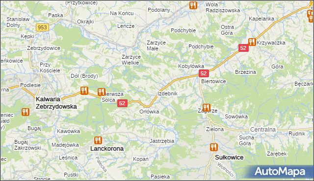 mapa Izdebnik gmina Lanckorona, Izdebnik gmina Lanckorona na mapie Targeo