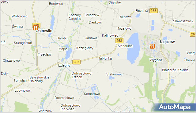 mapa Jabłonka gmina Kleczew, Jabłonka gmina Kleczew na mapie Targeo